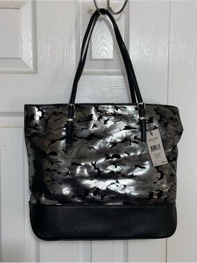 Nine West Black and Silver Metallic Pattern Tote